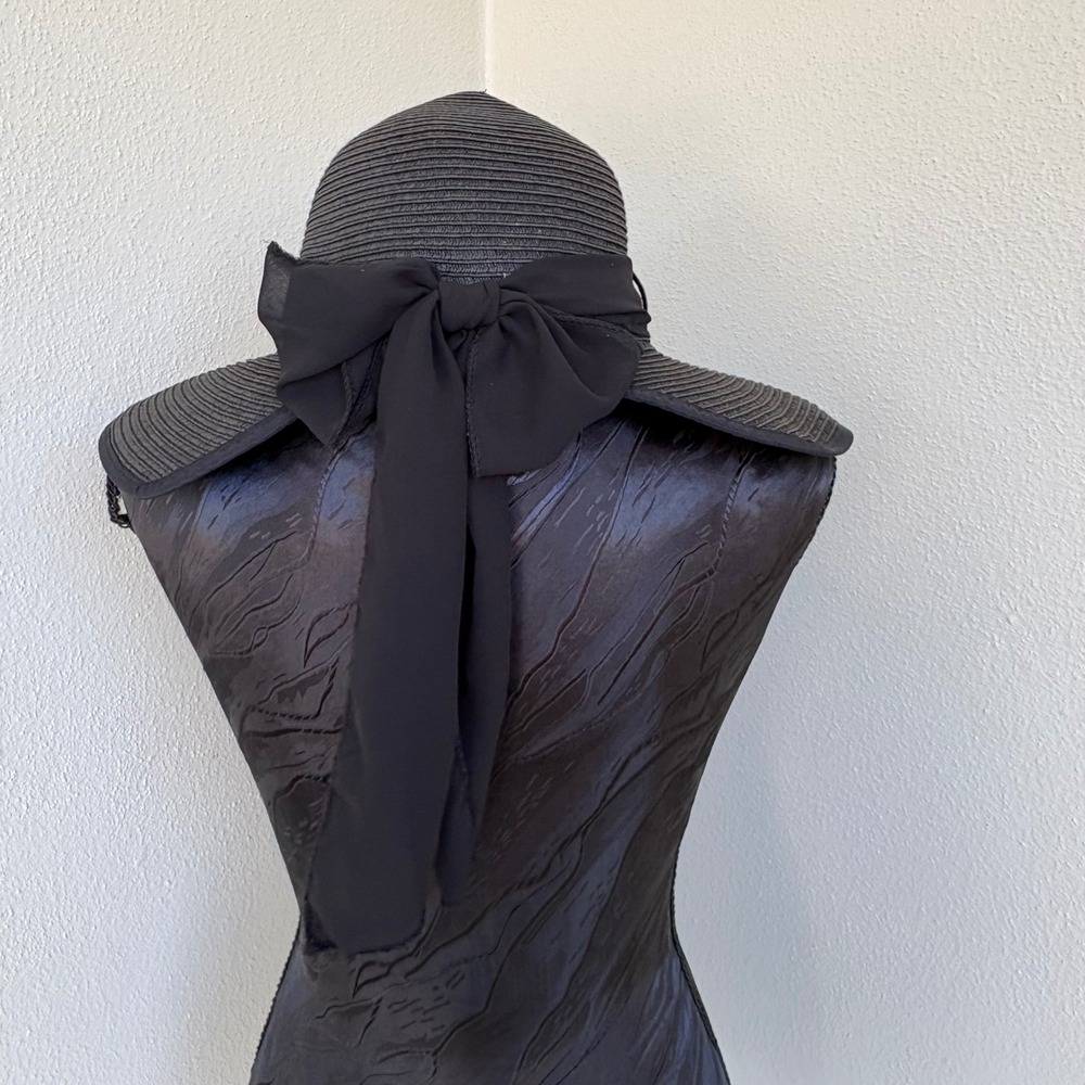 Milani Facesaver 100% Straw Sun Hat Womens O/S Black 57cm Chiffon Bow-Tie UPF